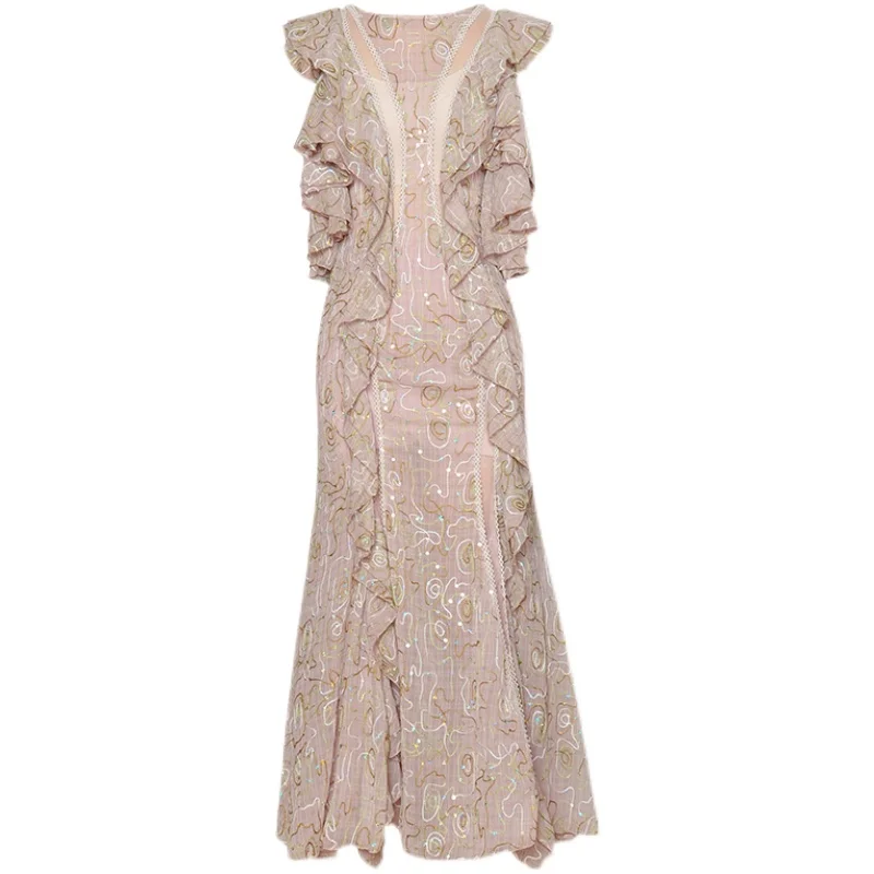 Designer Long Dress Runway Summer New Women'S Sequins Hook Flower Fashion High-Quality Ruffles Sexy Elegant Chic Party Dresses
Designer Long Dress Runway Summer New Women'S Sequins Hook Flower Fashion High-Quality Ruffles Sexy Elegant Chic Party Dresses