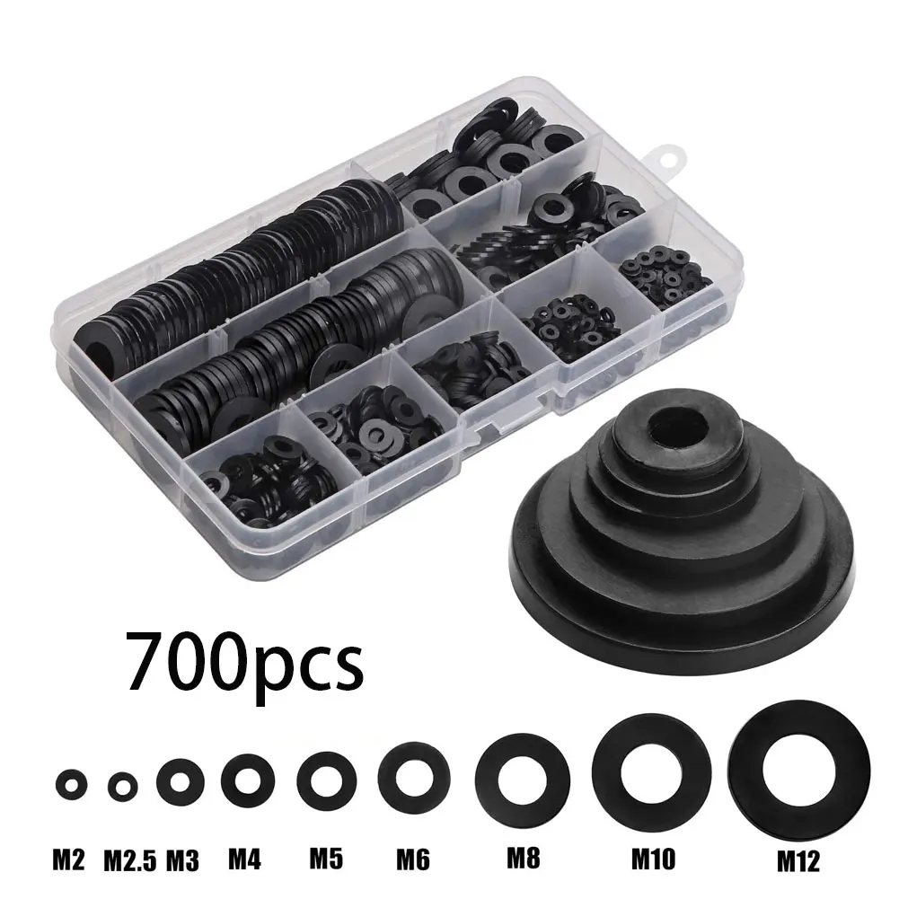 700PCS/Set Nylon Washers Flat Assortment Metric Sealing Spacer Gasket Ring Black.5 M8 M10 M12 Washers
700PCS/Set Nylon Washers Flat Assortment Metric Sealing Spacer Gasket Ring Black.5 M8 M10 M12 Washers