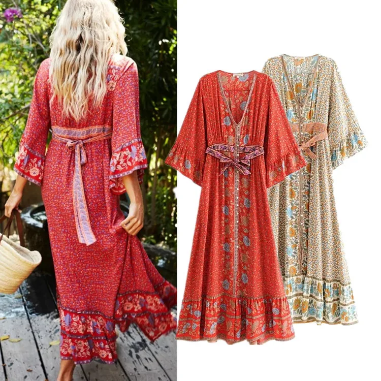 BOHO INSPIRED MAXI DRESS bohemian style 3/4 sleeve summer dresses belt wrap buttons front V-neck dress female duster beach
BOHO INSPIRED MAXI DRESS bohemian style 3/4 sleeve summer dresses belt wrap buttons front V-neck dress female duster beach