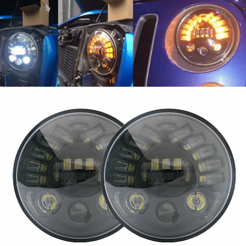 Generic 7" LED Headlights Full Halo An Eyes Lights For Mazda Miata MX5