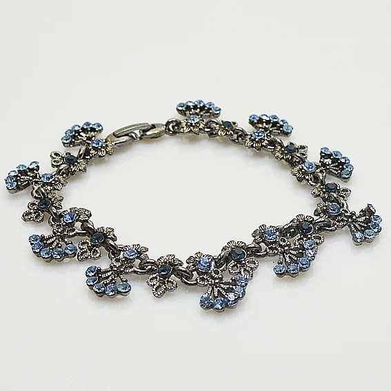 

Perfect Blue Rhinestone Flower Bracelet Beautlful Light And Dark Blue Color Gem stones Bangle Charming Women Gift Jewelry
