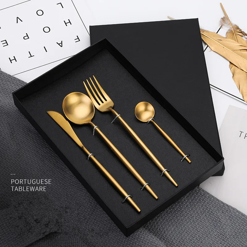 Luxury Dinnerware Set 304 Stainless Steel Knives Forks Spoons Western Cutlery Home Party Matte Tableware Set Gift 4pcs
Luxury Dinnerware Set 304 Stainless Steel Knives Forks Spoons Western Cutlery Home Party Matte Tableware Set Gift 4pcs