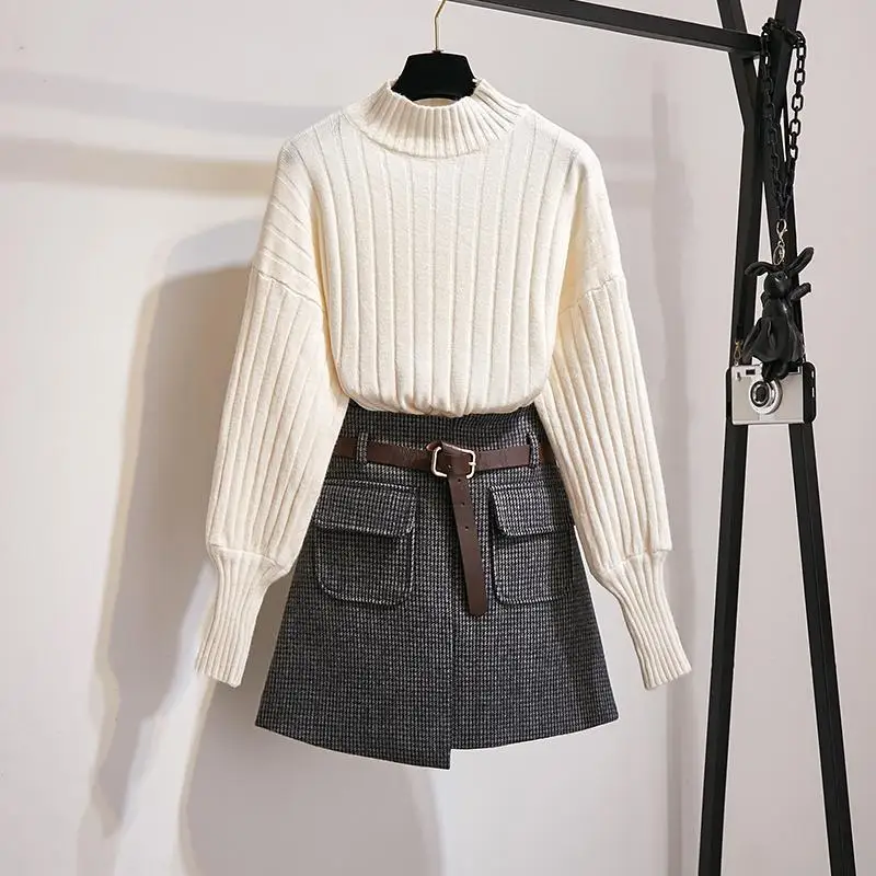 Knitted Puff Sleeve Women Fashion Autumn Winter Slim Sweet Sweaters Tops+Woollen Cloth Plaid High Waist Pockets Mini Skirts Sets
Knitted Puff Sleeve Women Fashion Autumn Winter Slim Sweet Sweaters Tops+Woollen Cloth Plaid High Waist Pockets Mini Skirts Sets