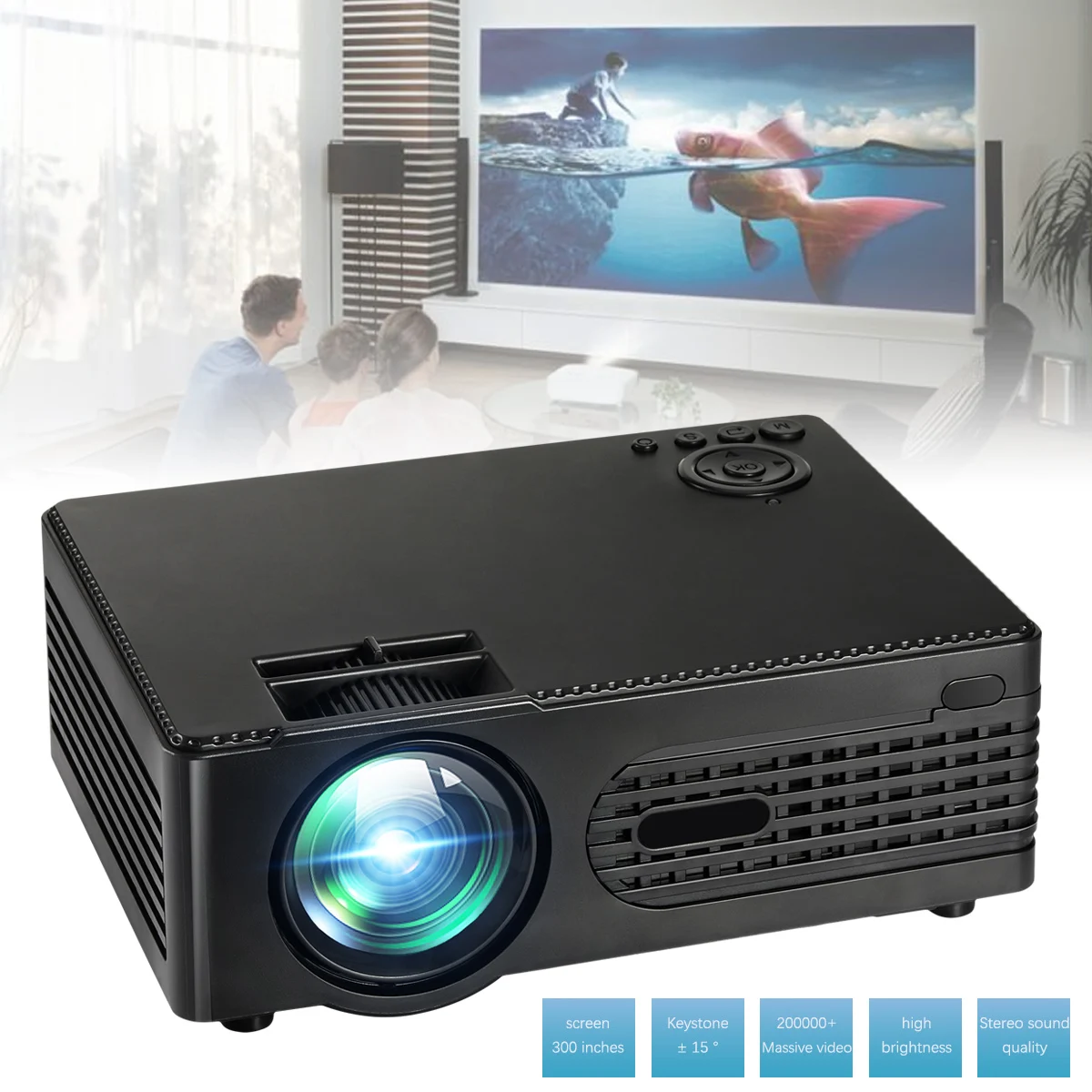 Mini 2200LM LED Video Projector Full HD 1080P Native Resolution Home Cinema Projector with 3W Built-in Speaker/Remote Control
Mini 2200LM LED Video Projector Full HD 1080P Native Resolution Home Cinema Projector with 3W Built-in Speaker/Remote Control