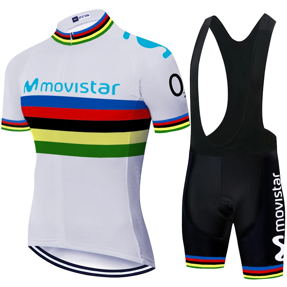 Maillot movistar цветная полоска профессиональная команда комплект велосипедных шорт