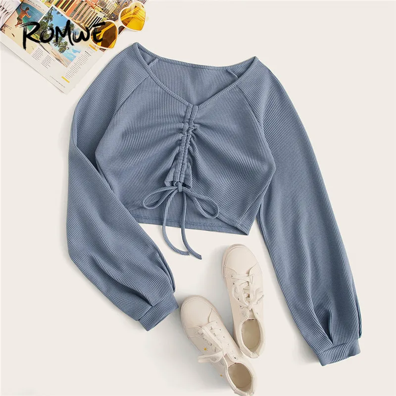 ROMWE V Neck Drawstring Front T Shirt Fall Clothes For Women Casual Long Sleeve Crop Top Autumn Solid Ladies Tops 2019 Clothes
ROMWE V Neck Drawstring Front T Shirt Fall Clothes For Women Casual Long Sleeve Crop Top Autumn Solid Ladies Tops 2019 Clothes