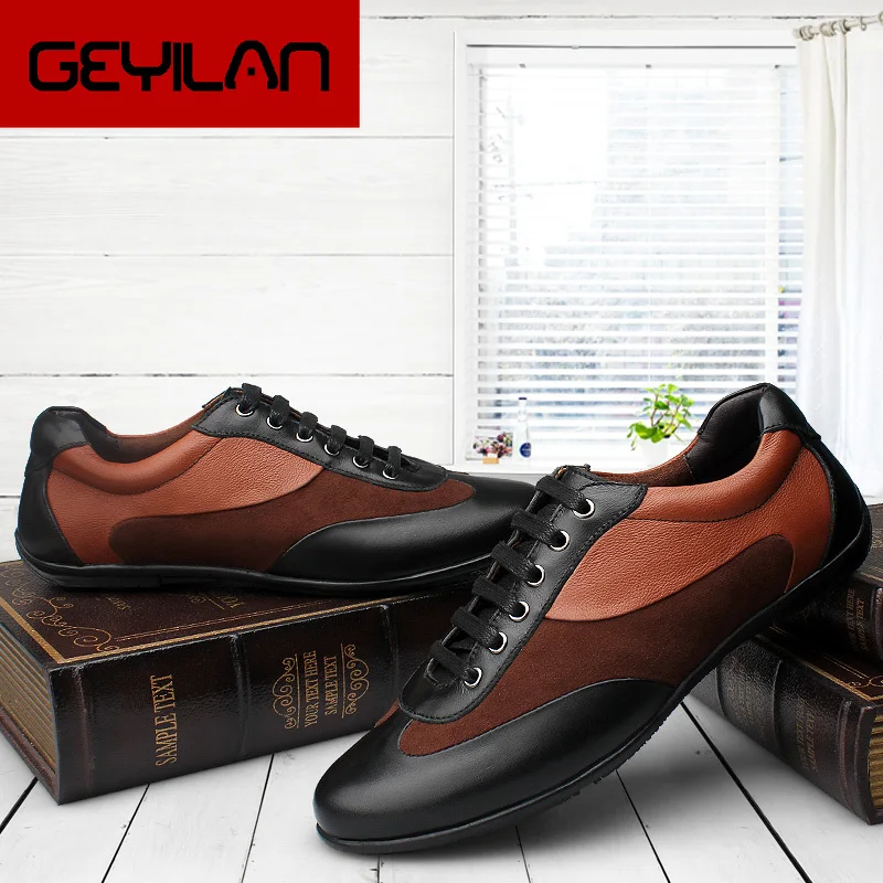 

Genuine Leather Men Shoes Trend Casual Leisure Shoes Breathable For Male Loafers Men's Flats Black wild Sneakers C4