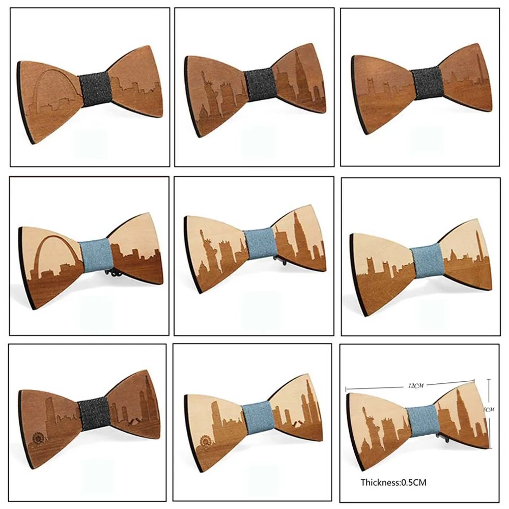 New Men's Solid Wood Bow Tie for Foreign Trade A Variety of Urban Landscape Patterns European and American Popular | Аксессуары для