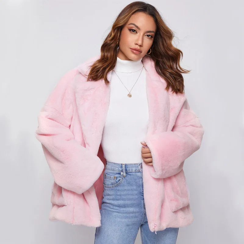 

Women's Faux Fur Coat Autumn And Winter Fluffy Warm Plush Comfortable Jacket Long Sleeve Lapel Fur Coat For Women