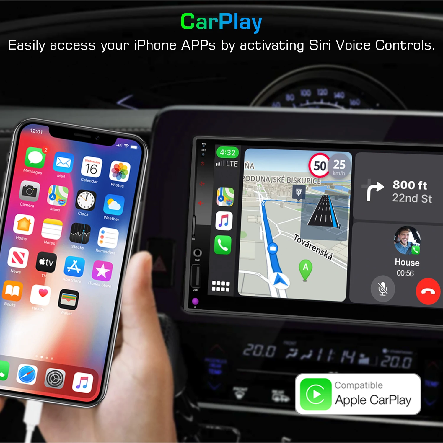 Универсальный автомобильный радиоприемник MP5 Carplay 7 дюймов 2din FM Bluetooth Mirrorlink для