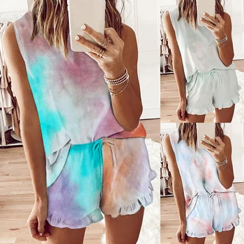 Summer Womens Tie Dye Printed leopard Short Pajamas Set Sleeveless Casual Loungewear Nightwear Sleepwear women clothing 2020
Summer Womens Tie Dye Printed leopard Short Pajamas Set Sleeveless Casual Loungewear Nightwear Sleepwear women clothing 2020