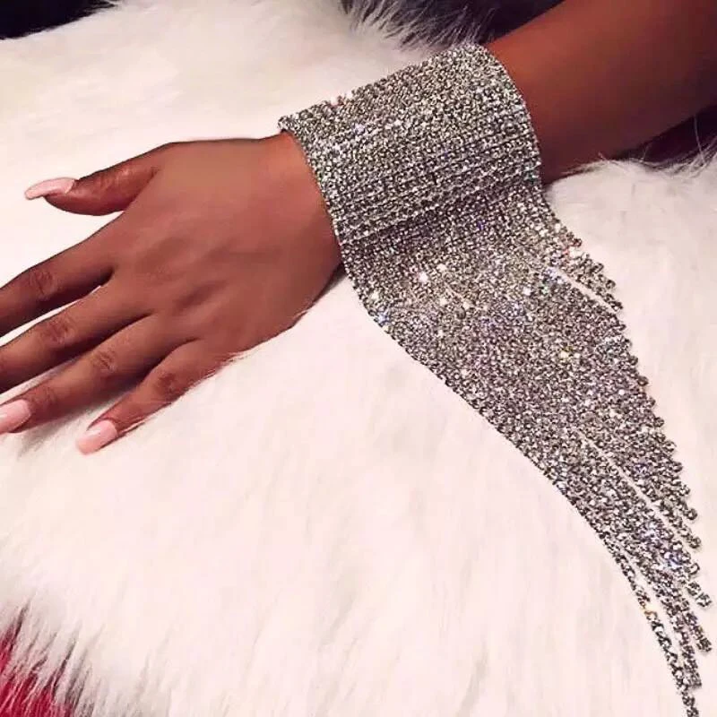 Fashion Long Tassel Rhinestone Bracelet Hand Jewelry for Women Bridal Crystal Statement Bracelets Wedding Jewellery
Fashion Long Tassel Rhinestone Bracelet Hand Jewelry for Women Bridal Crystal Statement Bracelets Wedding Jewellery