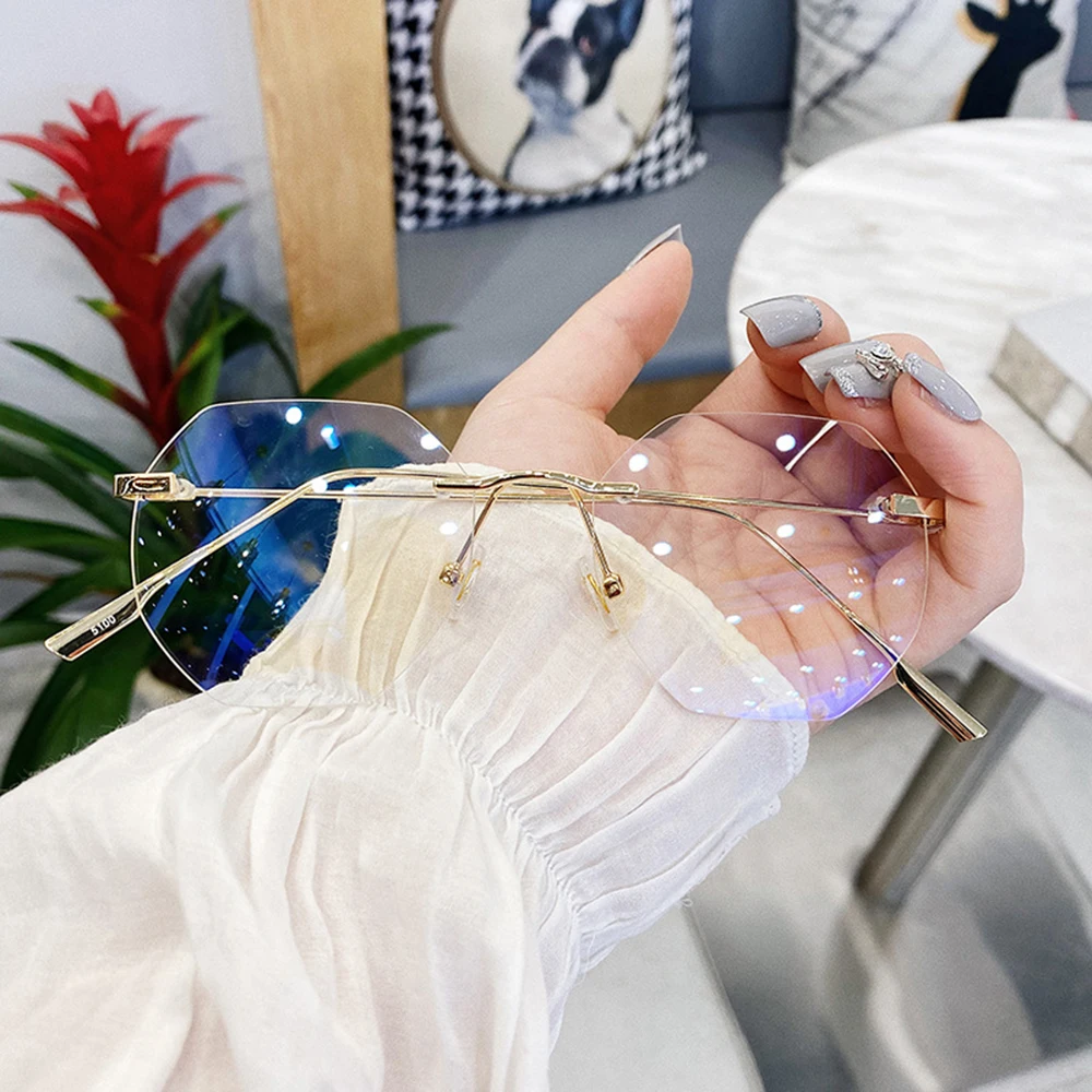 Blue Llight Blocking Rimless Glasses Frame Men Women Spectacle Texture Transparent Metal Trend Eyewear Optical Frames Wholesale
Blue Llight Blocking Rimless Glasses Frame Men Women Spectacle Texture Transparent Metal Trend Eyewear Optical Frames Wholesale