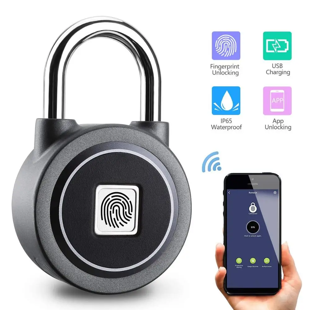 Fingerprint Padlock Bluetooth Lock Rechargeable IP65 Waterproof Ideal for Locker, Handbags, Wardrobes, Gym, Door, Luggage
Fingerprint Padlock Bluetooth Lock Rechargeable IP65 Waterproof Ideal for Locker, Handbags, Wardrobes, Gym, Door, Luggage