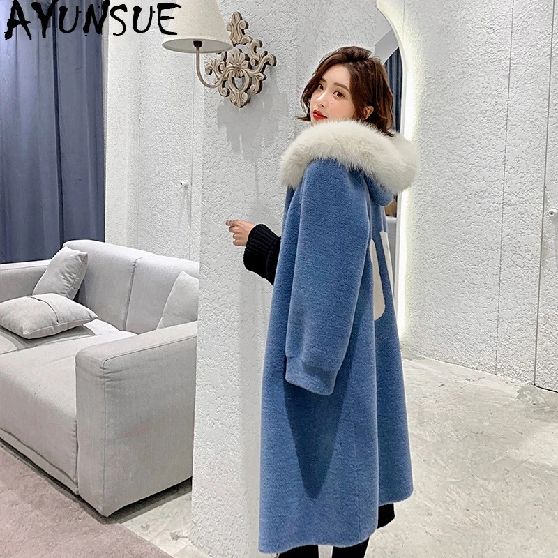 AYUNSUE 100% Wool Coat Female Sheep Shearling Fur Coats Winter Jacket Women Fox Fur Collar Korean Long Jackets Chaqueta Mujer MY 
AYUNSUE 100% Wool Coat Female Sheep Shearling Fur Coats Winter Jacket Women Fox Fur Collar Korean Long Jackets Chaqueta Mujer MY