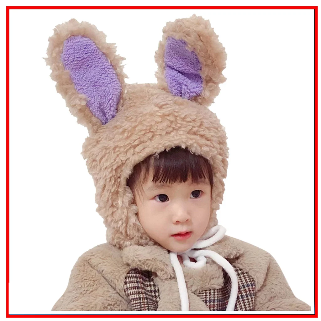 Зимняя теплая вязаная шапка-ушанка с кроличьими ушками для новорожденных