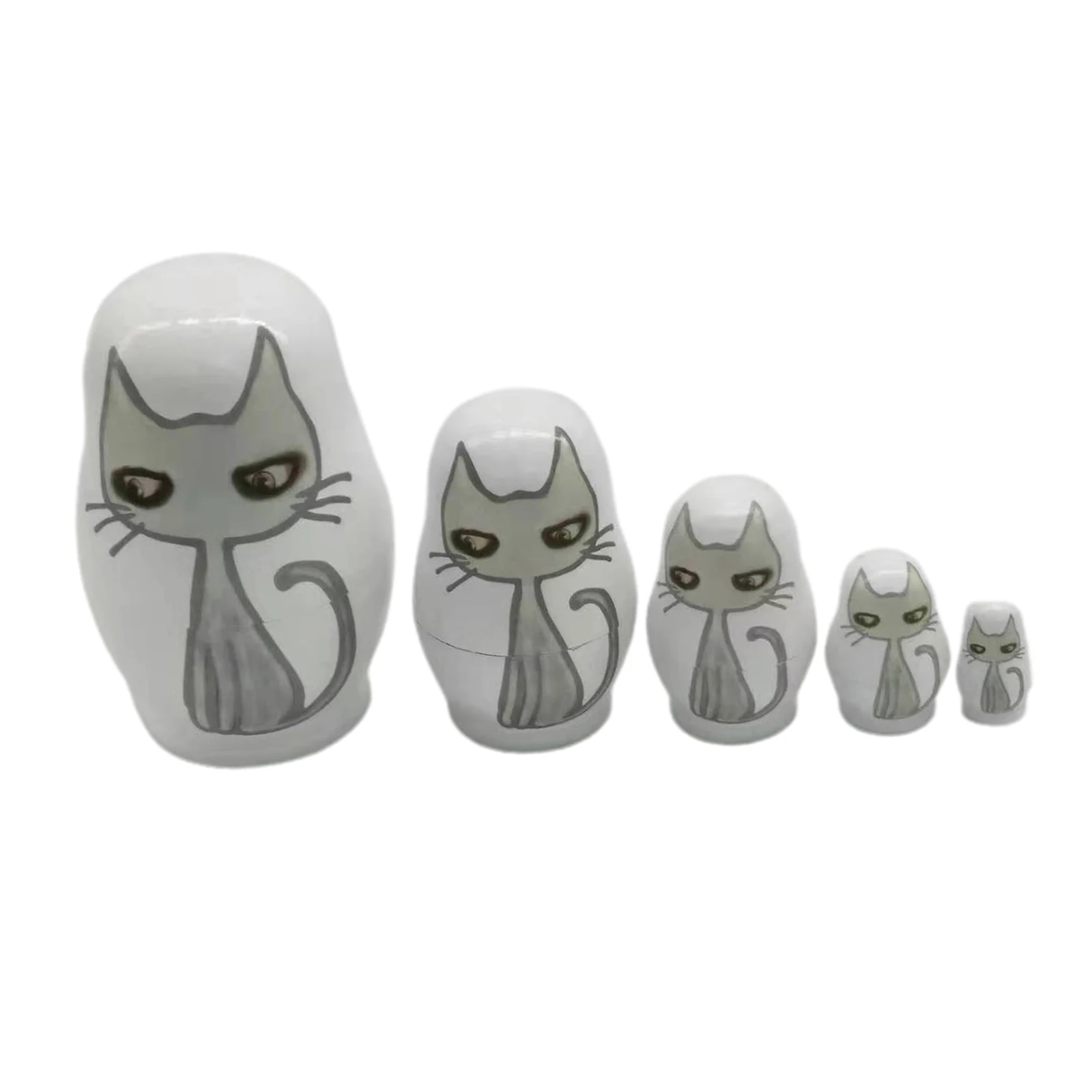 Cute Set 5Pcs Wooden Nesting Dolls Matryoshka Christmas Russian Toy Cartoon Cat Cute Set 5Pcs Wooden Nesting Dolls Matryoshka Christmas Russian Toy Cartoon Cat