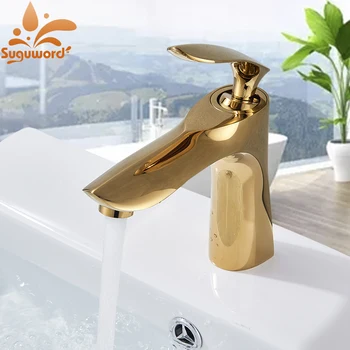 Bathroom Basin Gold Faucet Sink Faucet Hot Cold Mixer Crane Tap Deck Mount Single Hole Handle New Design Modern faucets 
Bathroom Basin Gold Faucet Sink Faucet Hot Cold Mixer Crane Tap Deck Mount Single Hole Handle New Design Modern faucets