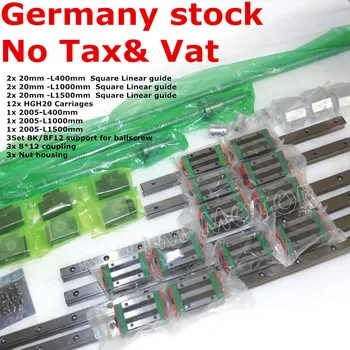 EU Ship! 6Pcs Square Linear rail guides L400/1000/1500mm & 3pc Ballscrew 2005-400/1000/1500mm with Nut & 3set BK/B15 & Coupling