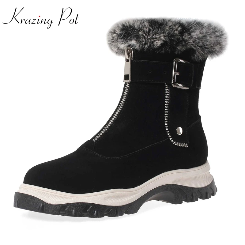 krazing pot cow suede rabbit fur keep warm round toe cold resistance zipper fasteners wool blend winter leisure snow boots L25
krazing pot cow suede rabbit fur keep warm round toe cold resistance zipper fasteners wool blend winter leisure snow boots L25
