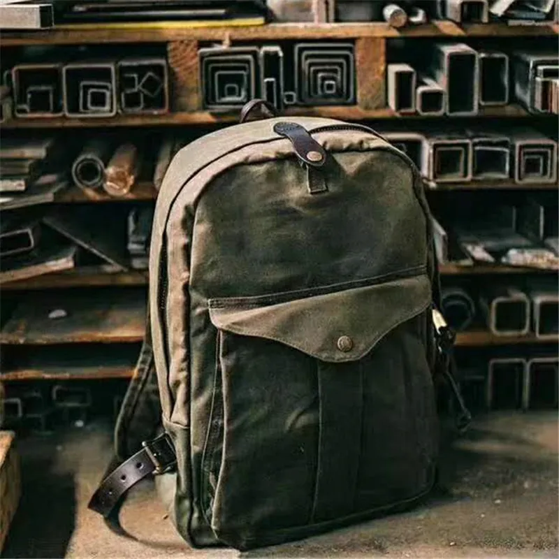 Canvas & Leather Backpack Purse Grey Black Brown
