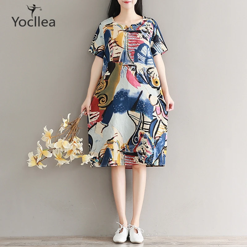 4XL Plus size Summer dress Women vintage Print cotton dresses Beach Loose Casual Dress femme 2019 fresh girl dresses
4XL Plus size Summer dress Women vintage Print cotton dresses Beach Loose Casual Dress femme 2019 fresh girl dresses