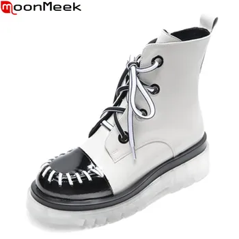 MoonMeek 2020 Genuine leather boots med heels round toe platform shoes woman fashion mixed colors ankle boots black
MoonMeek 2020 Genuine leather boots med heels round toe platform shoes woman fashion mixed colors ankle boots black