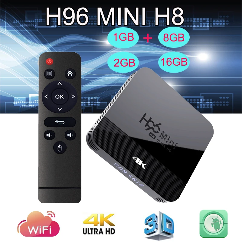 2019 new android 9.0 H96 MINI H8 RK3228A smart tv box 2GB RAM 16GB ROM H.265 HD 1080P 4K WiFi 2.4G/5G USB2.0 5V/2A smart tv box
2019 new android 9.0 H96 MINI H8 RK3228A smart tv box 2GB RAM 16GB ROM H.265 HD 1080P 4K WiFi 2.4G/5G USB2.0 5V/2A smart tv box