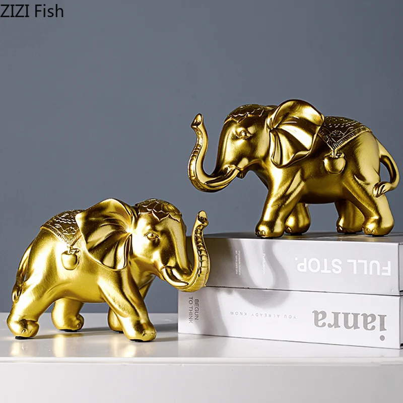 

modern Golden Elephant Deer Sculpture Crafts Decoration Resin Cute Animal Statue Figurines Birthday Gift Elk Elephant Home Decor