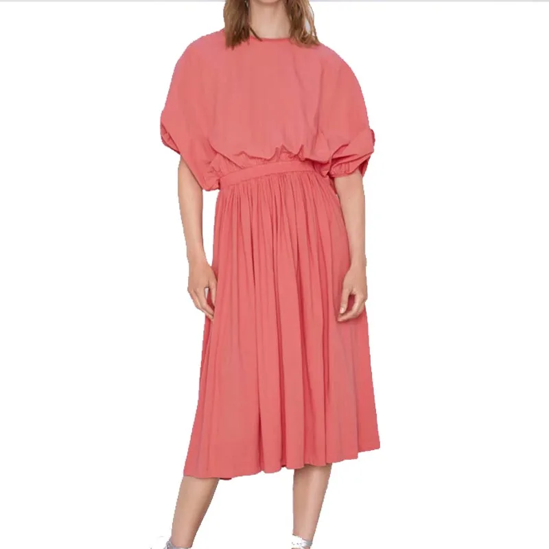 QZ216 European Design O Neck Slim Waist Pleated Solid Color Dress Women's Chic Lantern Sleeve Vestidos
QZ216 European Design O Neck Slim Waist Pleated Solid Color Dress Women's Chic Lantern Sleeve Vestidos