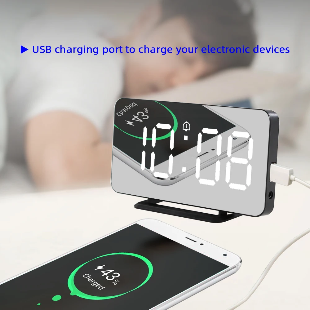 FanJu FJ3216 LED Digital Clock Mirror Alarm Clock Electronic Wall Table Clock Temperature Snooze Clock USB Backlight
FanJu FJ3216 LED Digital Clock Mirror Alarm Clock Electronic Wall Table Clock Temperature Snooze Clock USB Backlight