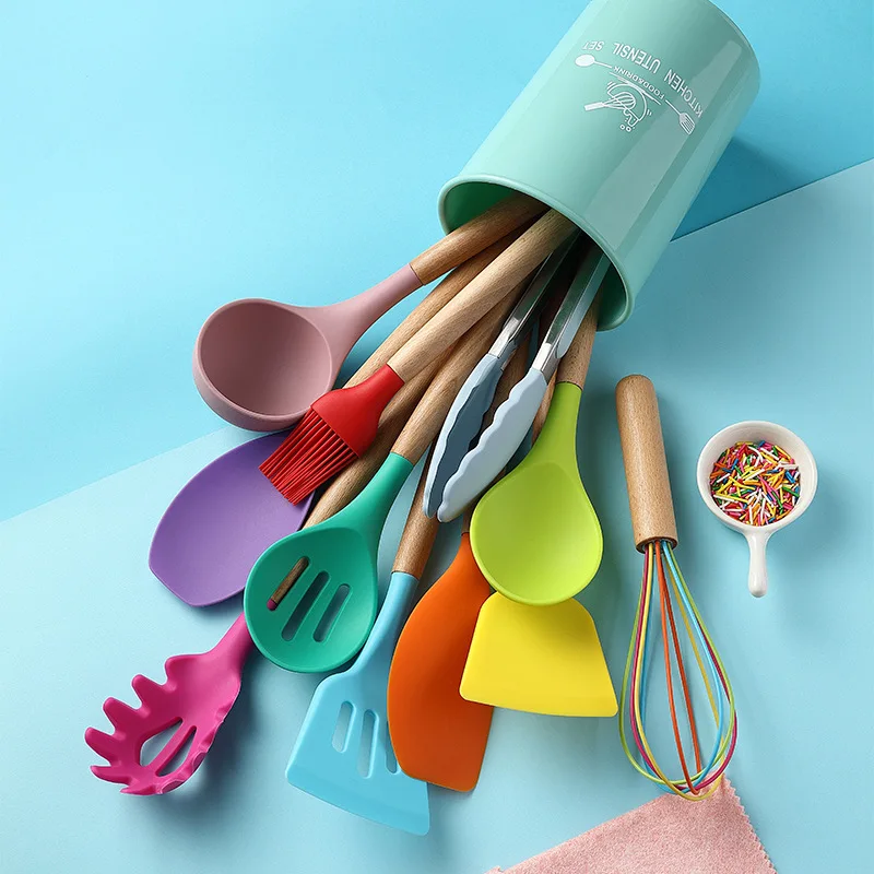 12PCS Colorful Silicone Kitchenware Set Spatula Spoon Heat Resistant Non-stick Wooden Handle Kitchenware Cooking Utensils Set
12PCS Colorful Silicone Kitchenware Set Spatula Spoon Heat Resistant Non-stick Wooden Handle Kitchenware Cooking Utensils Set