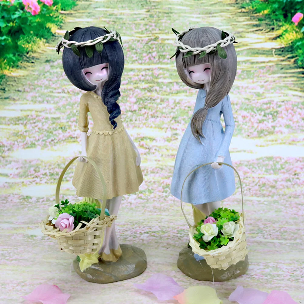 resin figurines creative flower basket figurines decor girl