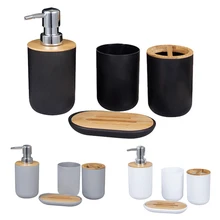 4Pcs Bamboo Bathroom Set Toothbrush Holder Lotion Lottle Soap Dish Container Home Accessories
4Pcs Bamboo Bathroom Set Toothbrush Holder Lotion Lottle Soap Dish Container Home Accessories
