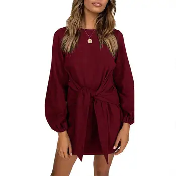 Hot apparel Women Autumn Winter Long Lantern Sleeve Knitted Bodycon Tie Waist Sweater Dress 
Hot apparel Women Autumn Winter Long Lantern Sleeve Knitted Bodycon Tie Waist Sweater Dress