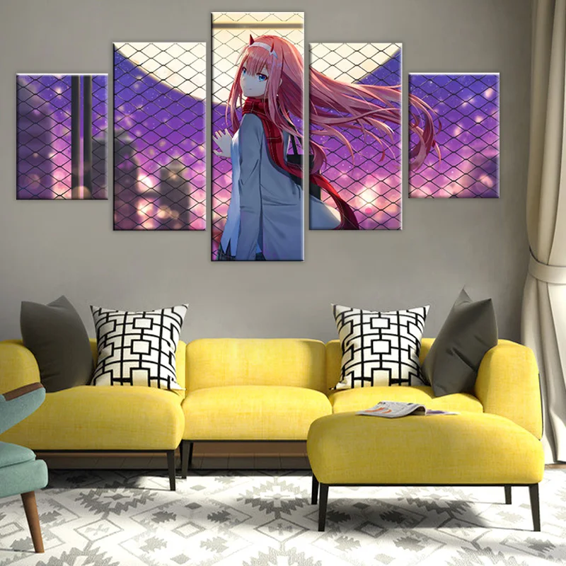 

No Framed Canvas 5Pcs Zero Two Darling in the FranXX Anime No Yaiba Wall Art Posters Pictures Home Decor Paintings Decorations