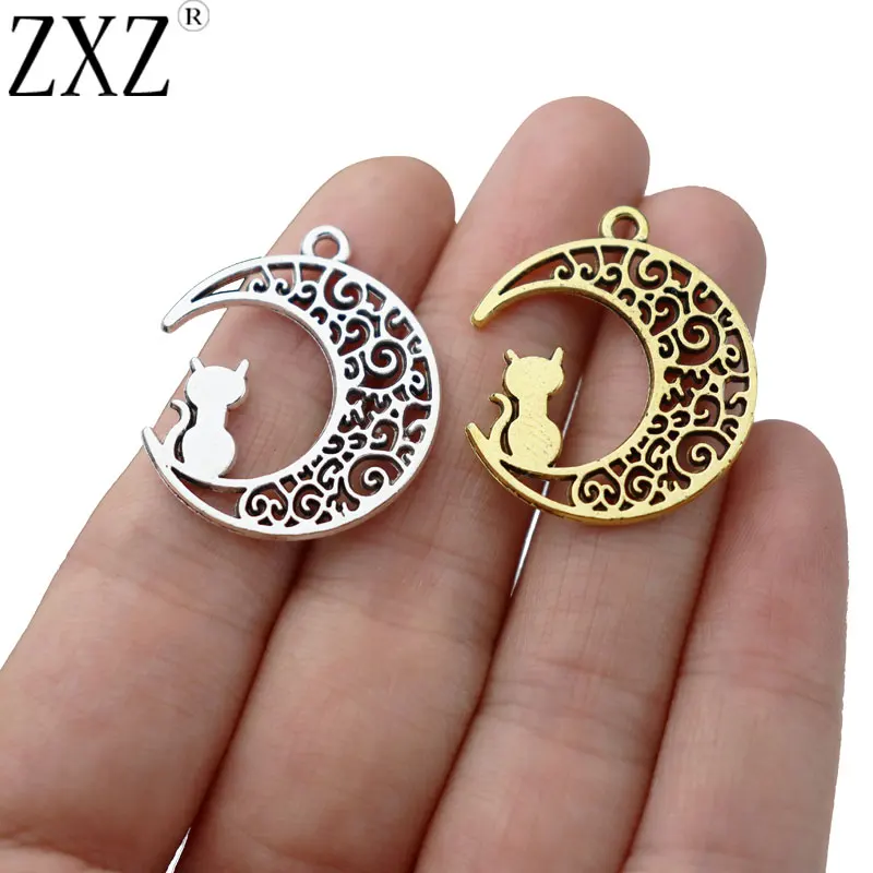 

ZXZ 20 x Tibetan Silver/Gold Tone Filigree Crescent Moon & Star Charms Pendants 2 Sid for Necklace Earrings Jewelry Making 28x2