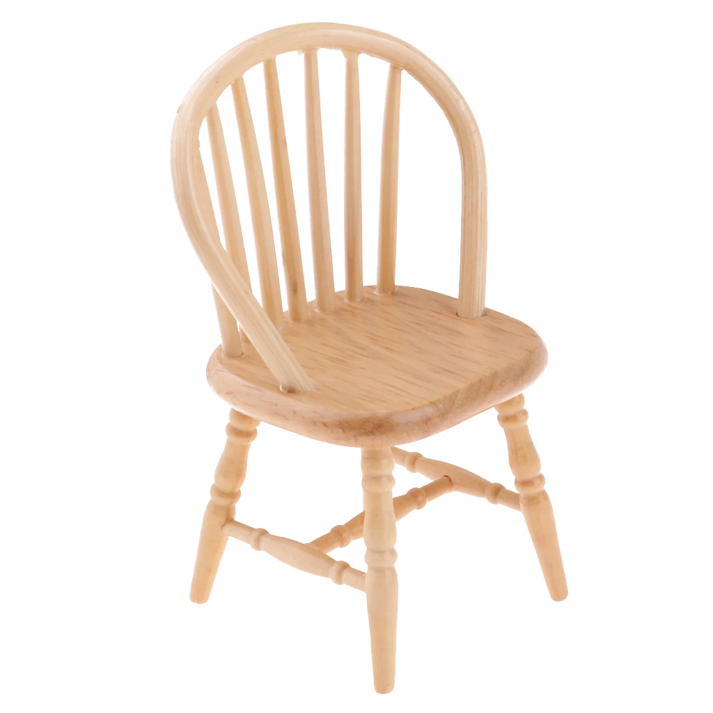Dollhouse Wooden Chair, 1:12 Dollhouse Miniature Wooden Chair Model (Wood Color) Dollhouse Wooden Chair, 1:12 Dollhouse Miniature Wooden Chair Model (Wood Color)