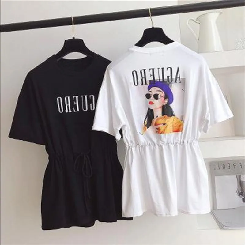 2020 summer new female Korean version of the drawstring waist short-sleeved T-shirt in the long loose letter shirt
2020 summer new female Korean version of the drawstring waist short-sleeved T-shirt in the long loose letter shirt