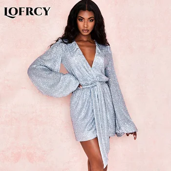 Sequined Deep V Neck Women Long Lantern Sleeve Dress Mini Sexy Tie Blet High Waist Loose Elegant Glitter Female Party Club Dress
Sequined Deep V Neck Women Long Lantern Sleeve Dress Mini Sexy Tie Blet High Waist Loose Elegant Glitter Female Party Club Dress