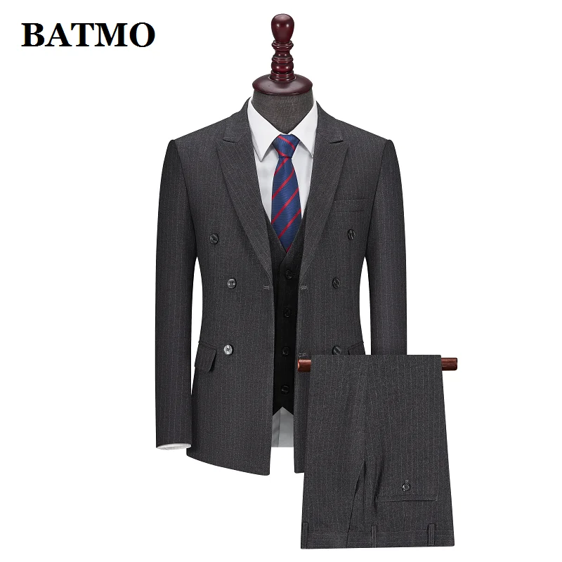 

BATMO 2021 new arrival high qulaity Striped grey suits men,casual suits , x33