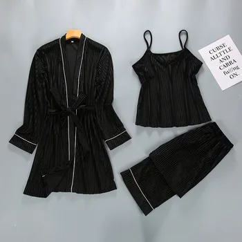 Soft Autumn Sexy Lounge Homewear Nightwear Home Clothing Negligee Women 3PCS Pajamas Suit Velour Black Sleepwear Pijamas Set
Soft Autumn Sexy Lounge Homewear Nightwear Home Clothing Negligee Women 3PCS Pajamas Suit Velour Black Sleepwear Pijamas Set