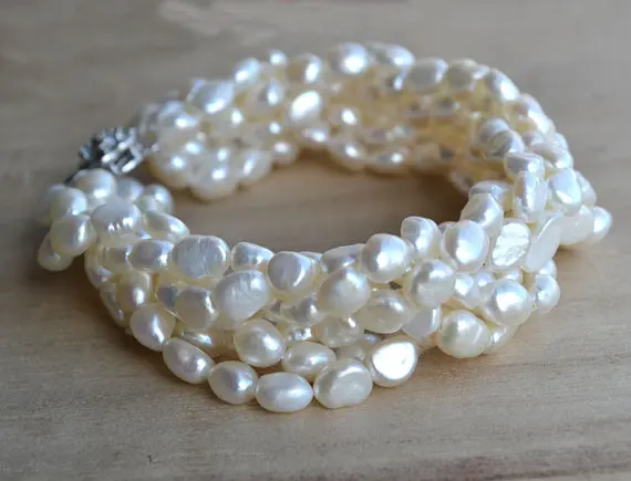 

New Arrival Favorite Real Pearl Bracelet 6 Rows 7mm White Rice Genuine Freshwater Pearls Fine Jewelry Charming Lady Gift