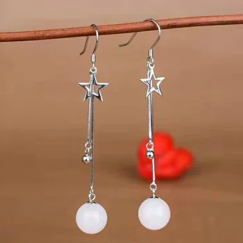 Real 925 Sterling Silver Pentagram Drop Earrings Natural Round Jade Bead Wedding Earrings For Women Drop Shipping Handmade
Real 925 Sterling Silver Pentagram Drop Earrings Natural Round Jade Bead Wedding Earrings For Women Drop Shipping Handmade