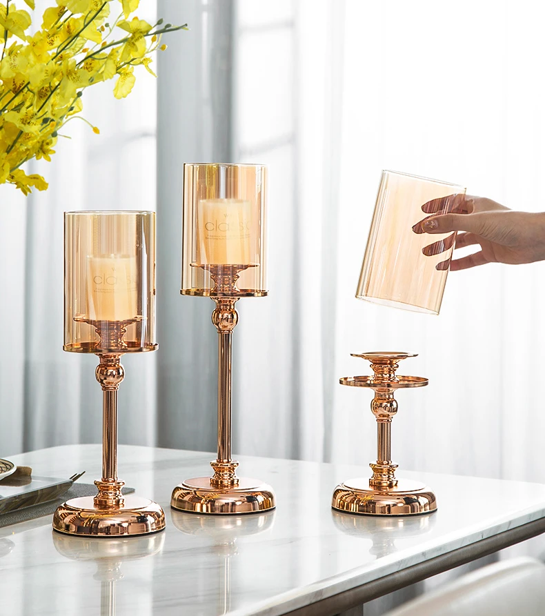 Generic Nodic Style Candle Holders, Luxury Metal Glass Candlesticks