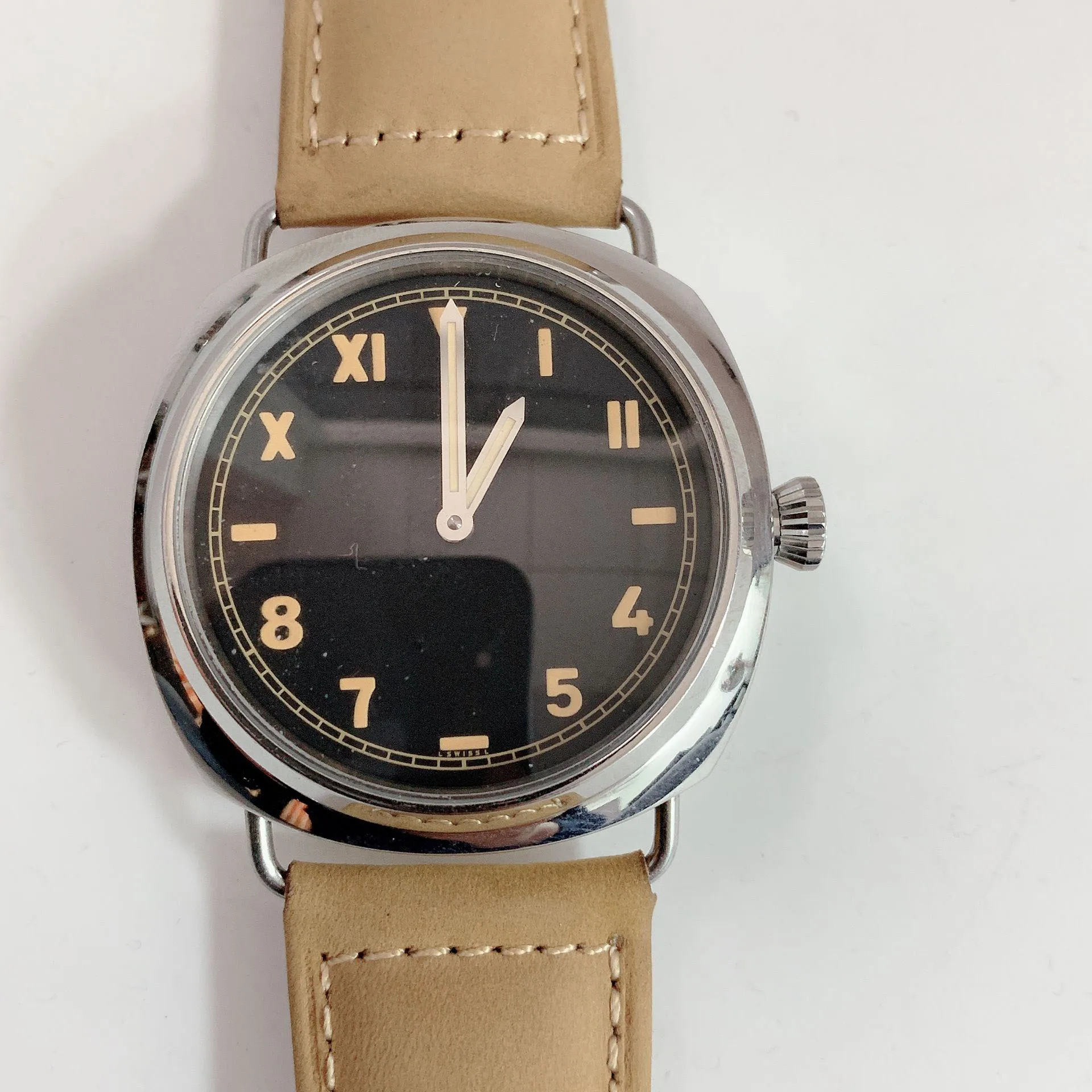 44MM Watch Men sea gull movement manual winding mechanical movement steel Military Waterproof Watch