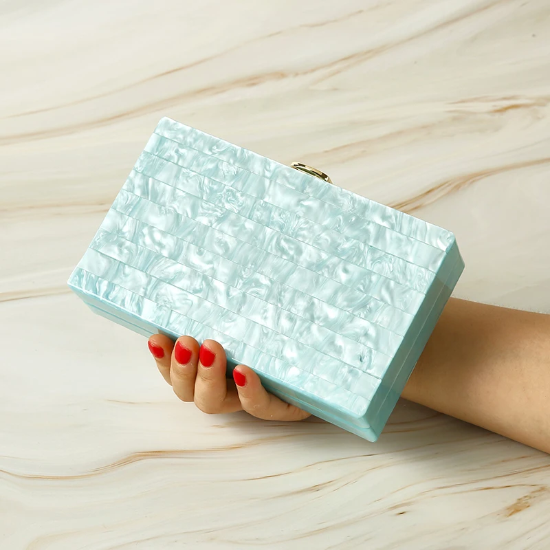 Pearl White Or Blue Single Striped Acrylic Box Day Clutches Women Female Flap Shell Lady Shoulder Evening Party Wedding Handbag
Pearl White Or Blue Single Striped Acrylic Box Day Clutches Women Female Flap Shell Lady Shoulder Evening Party Wedding Handbag