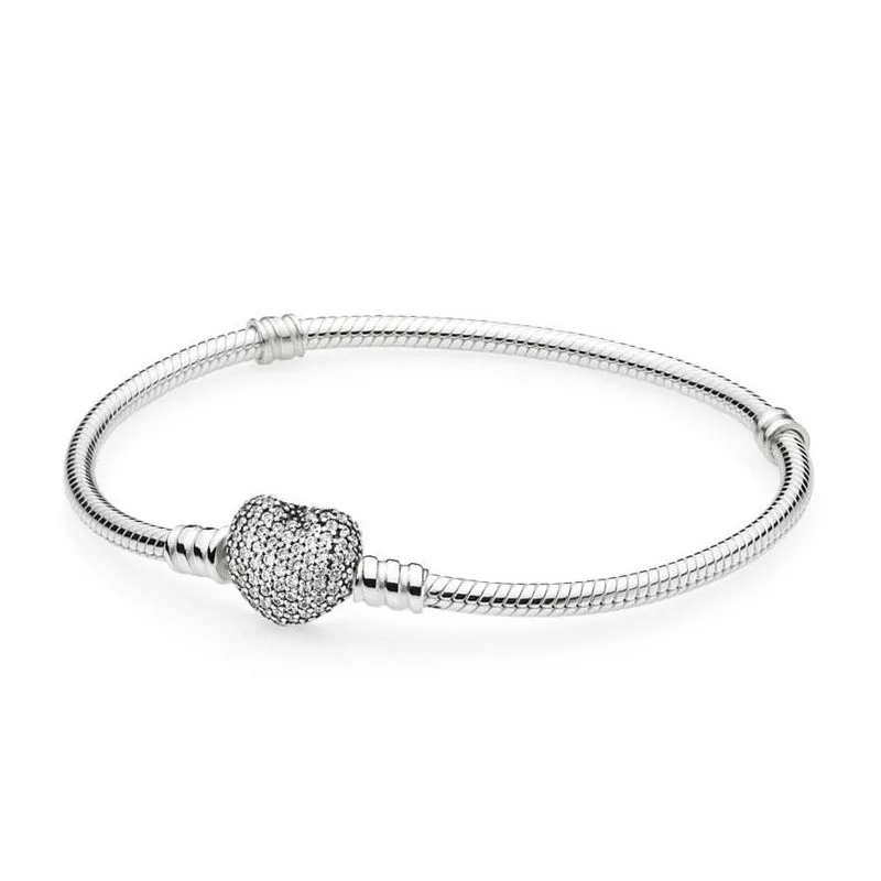 

2019 LOVE Snake Chain Bracelet & Bangle Love Silver Color Chain 16CM-21CM Pulseras Lobster fit pandora beads