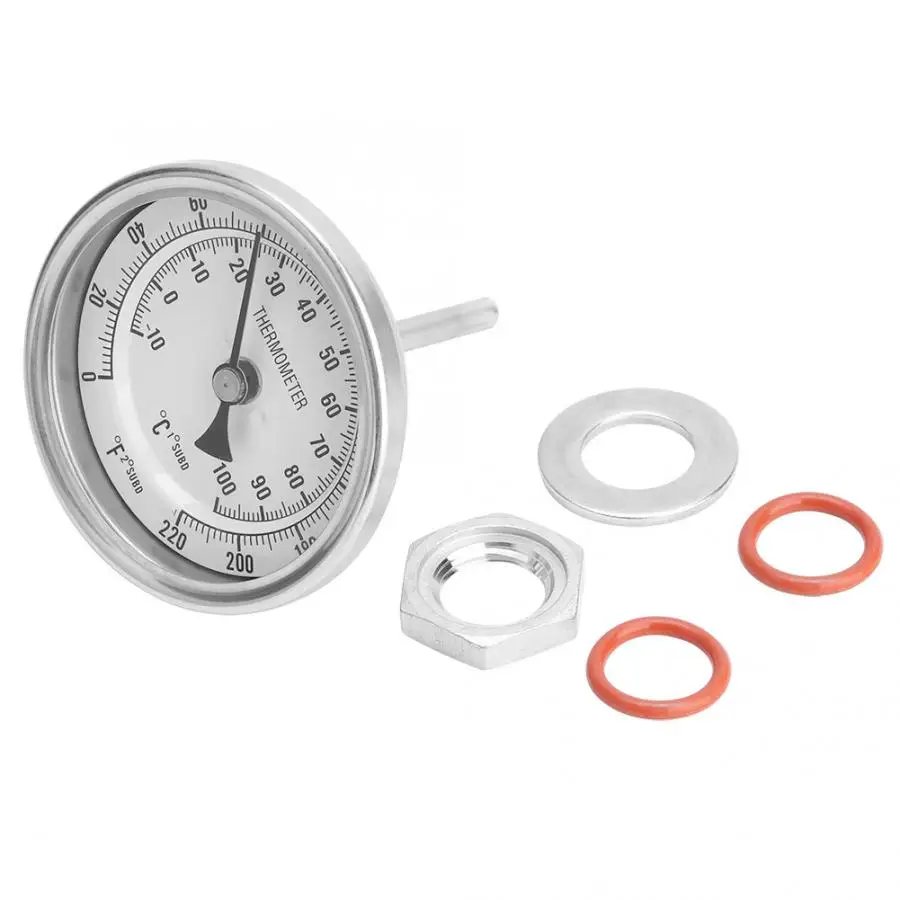 Weldless Bi-metal Thermometer Kit 1/2"MNPT 0~220F for Homebrew Beer and Wine Thermometer automatically test temperature
Weldless Bi-metal Thermometer Kit 1/2"MNPT 0~220F for Homebrew Beer and Wine Thermometer automatically test temperature