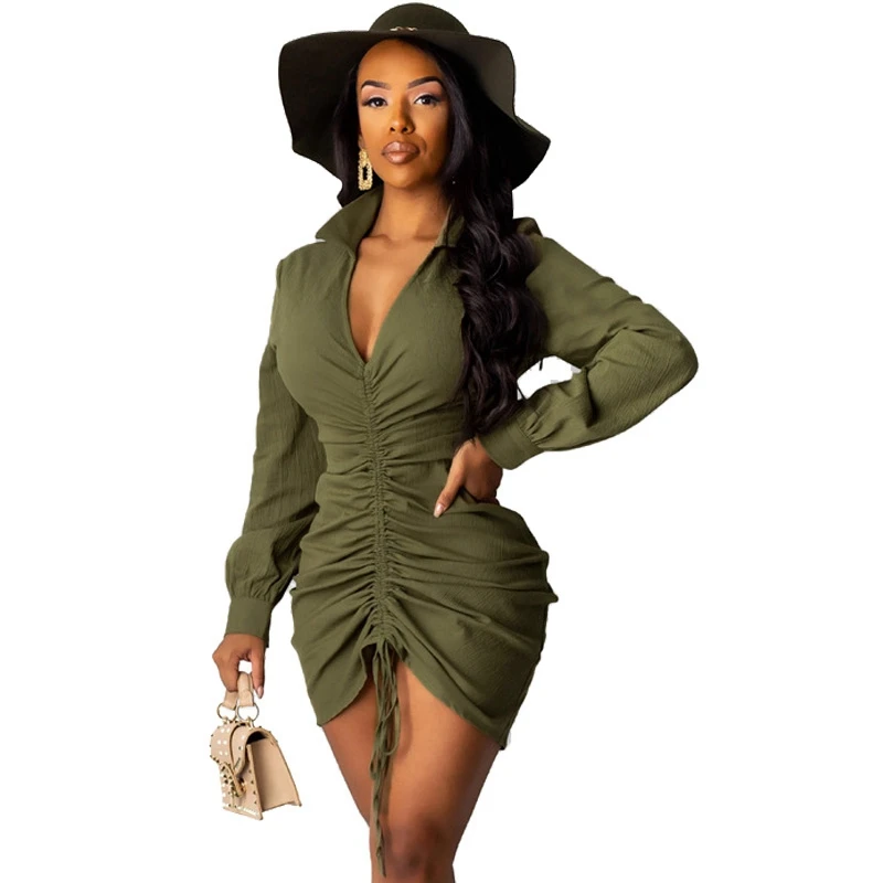 2019 Women Sexy Party Dress Long Sleeve V Neck Green Mini Ruched Dress Autumn Winter Elegant Short Club Bodycon Dress Vestidos
2019 Women Sexy Party Dress Long Sleeve V Neck Green Mini Ruched Dress Autumn Winter Elegant Short Club Bodycon Dress Vestidos